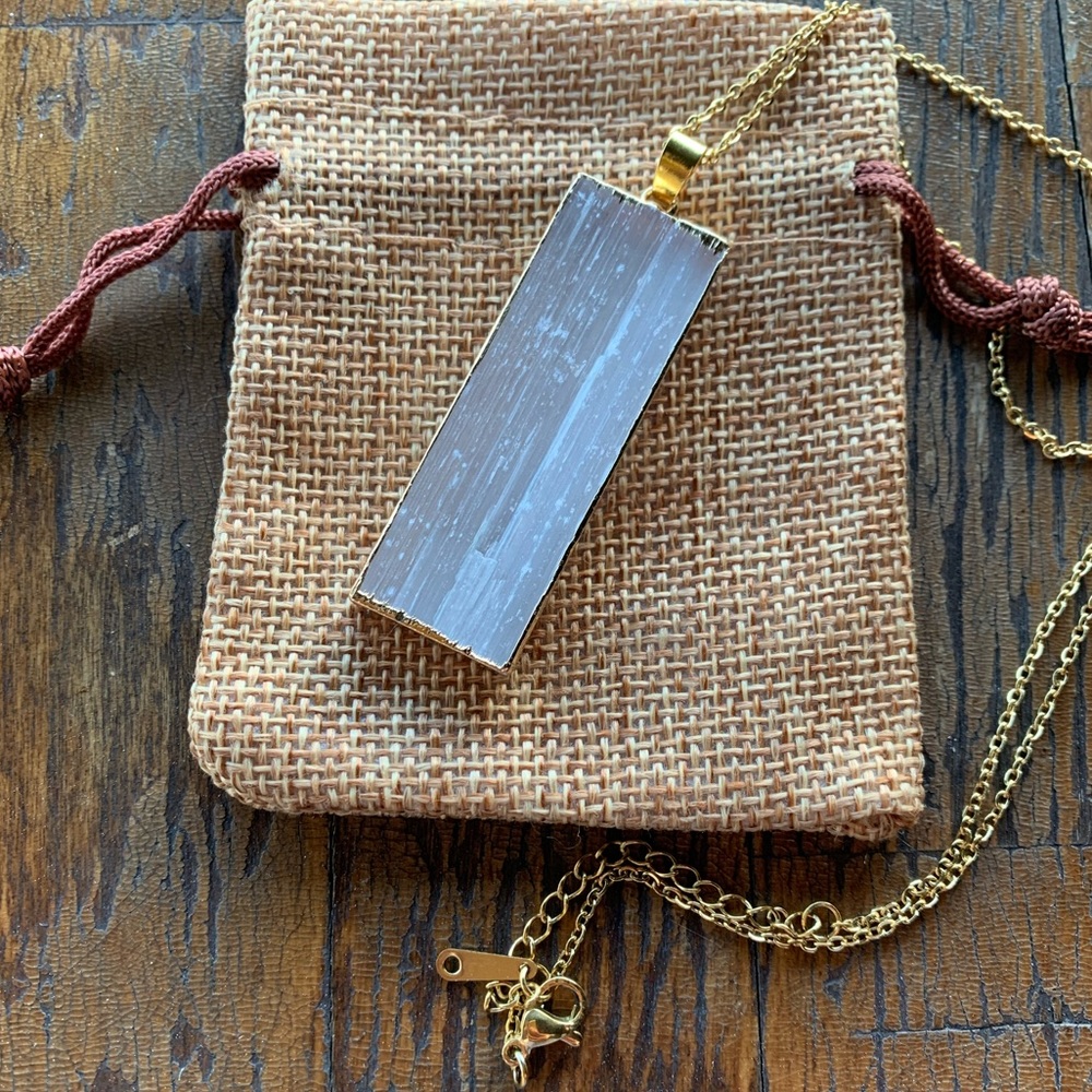 Genuine Selenite Rectangle Pendant Selenite Necklace Minimalist Necklace